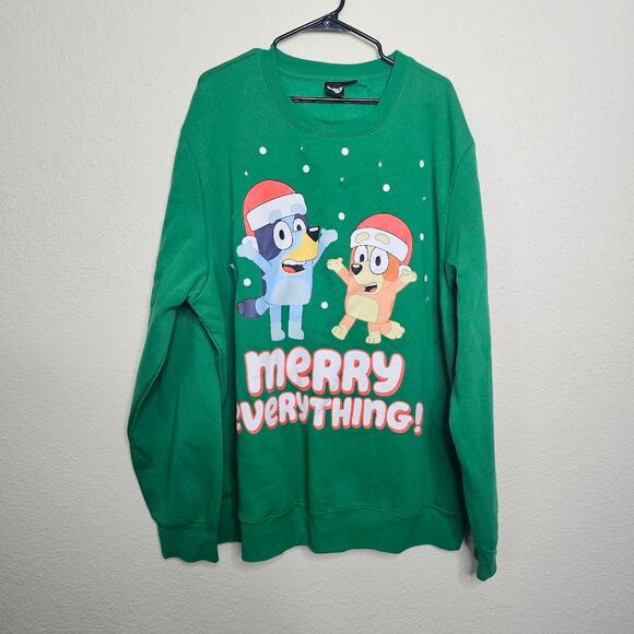 Bluey Sweaters - Bluey Plus size 3XL Green MERRY EVERYTHING ugly Christmas sweater crew neck